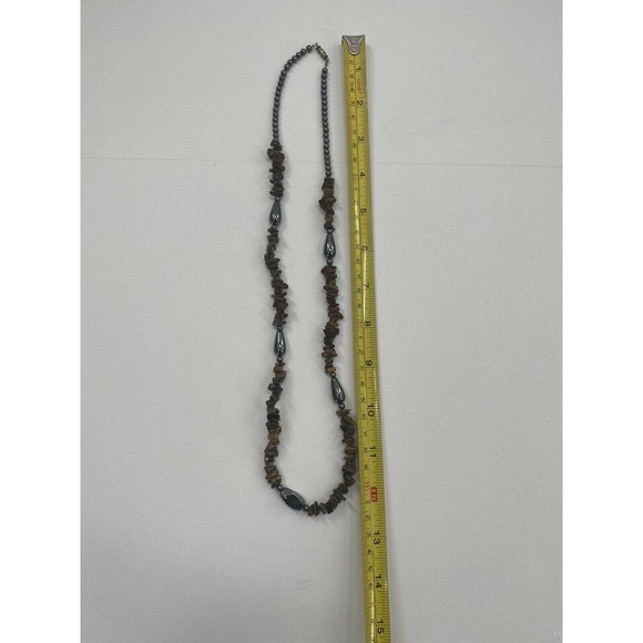 Vintage Opera Polished Stone Beaded Necklace Semi Precious Stones Single Strand - Picture 10 of 11